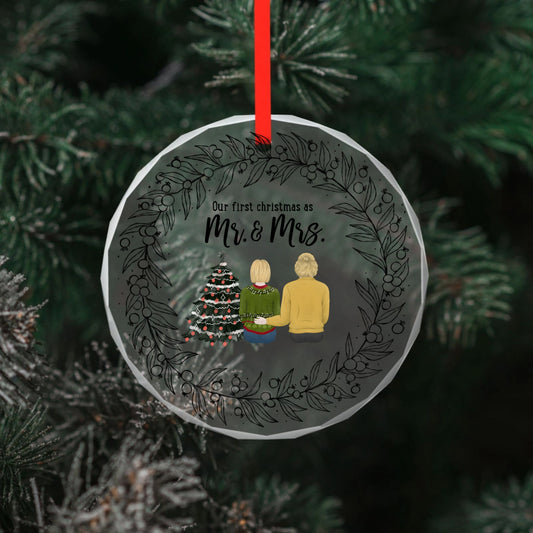 Our first christmas as partners - Pencil style back-Personalized Custom Round Glass Pendant