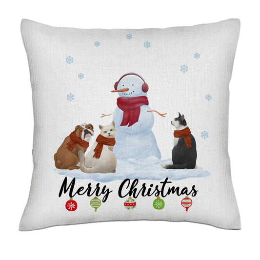 Merry christmas - Pencil style back pets- Linen Pillowcase + Pillow Insert Set