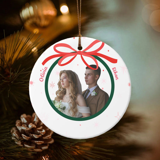 Christmas Bow-Double-Sided Ceramic Round Pendant (Multiple Sizes Available)