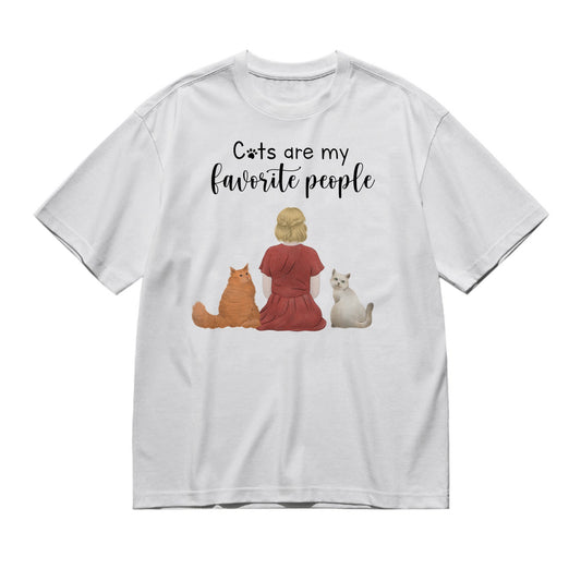 Cats are my favorite people (Woman / Back)-200g High-Quality 100% Cotton T-Shirt with Heat Transfer Printing
