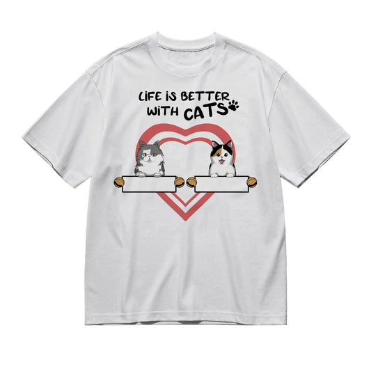 Life is better with cats (Cats Frontal)-200g High-Quality 100% Cotton T-Shirt with Heat Transfer Printing