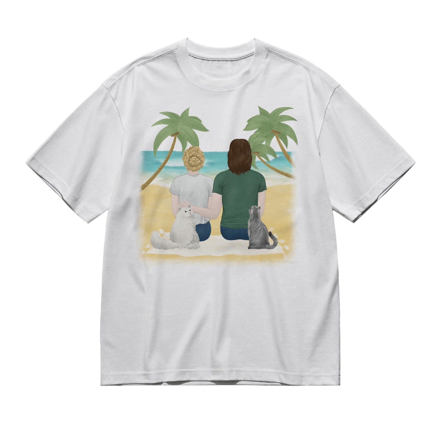 You, me and the cats (Back)-200g High-Quality 100% Cotton T-Shirt with Heat Transfer Printing