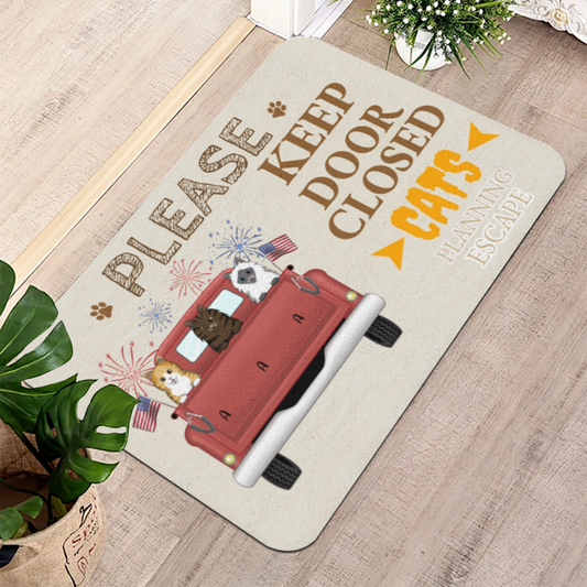 Cats Planning Escape Truck-Premium Custom Diatomaceous Earth Door Mat | Made in USA