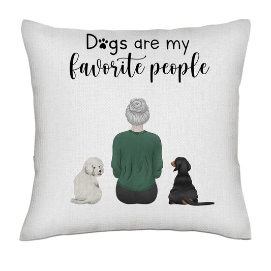 Dogs are my favorite people (Woman / Back)- Linen Pillowcase + Pillow Insert Set