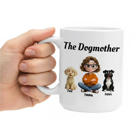 Personalized The Dogmother Mug with Custom Dog Names & Breeds - Funny Dog Mom Gift for Her (11oz & 15oz)