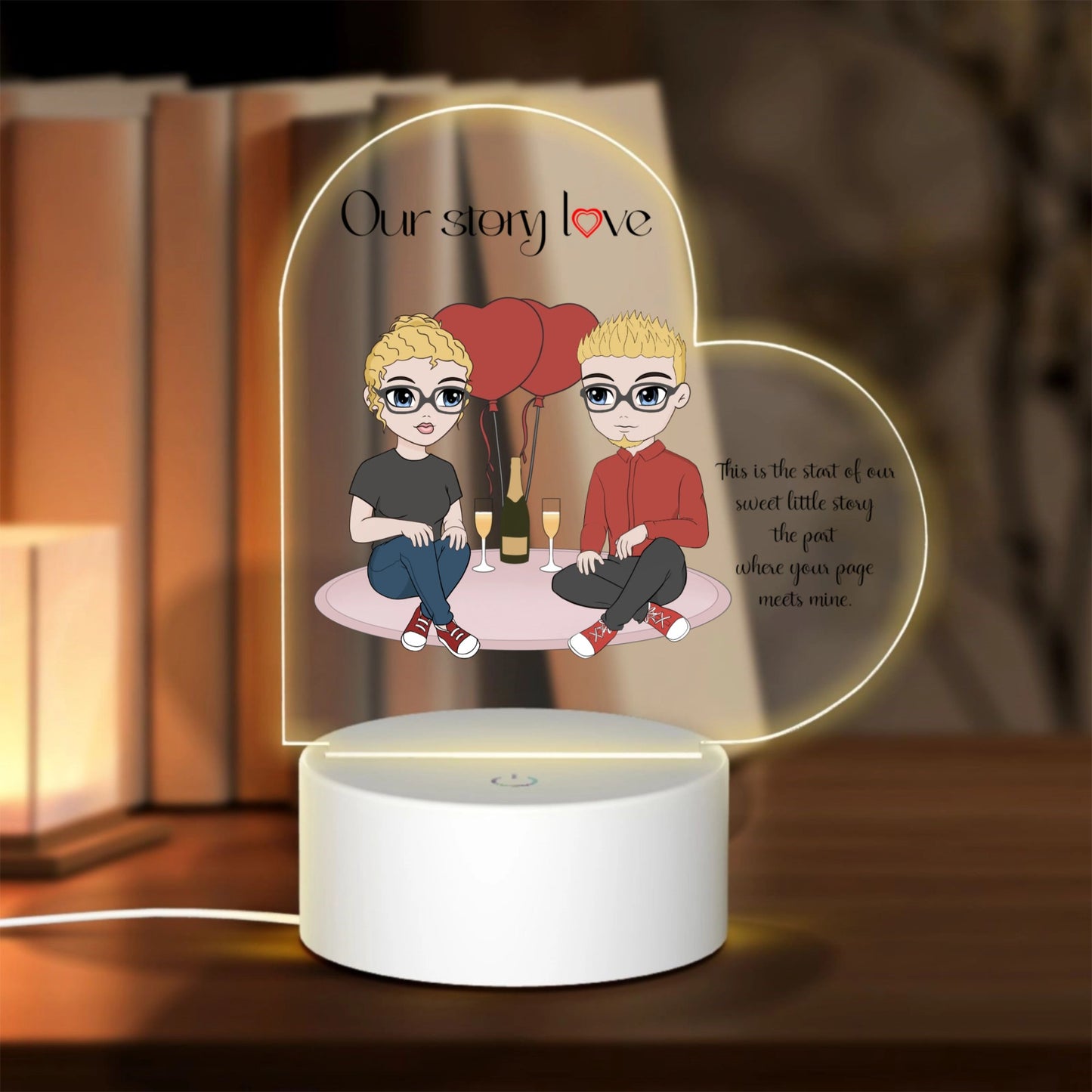 Our story love - (Heart) Different gender couples-Personalized Heart-Shaped Acrylic Light Board with Base