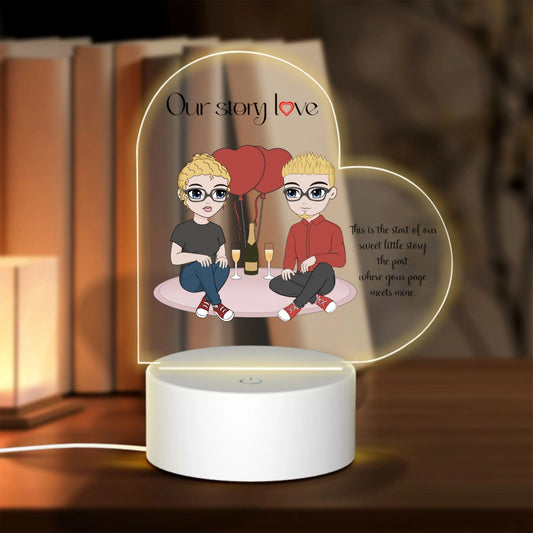 Our story love - (Heart) Different gender couples-Personalized Heart-Shaped Acrylic Light Board with Base