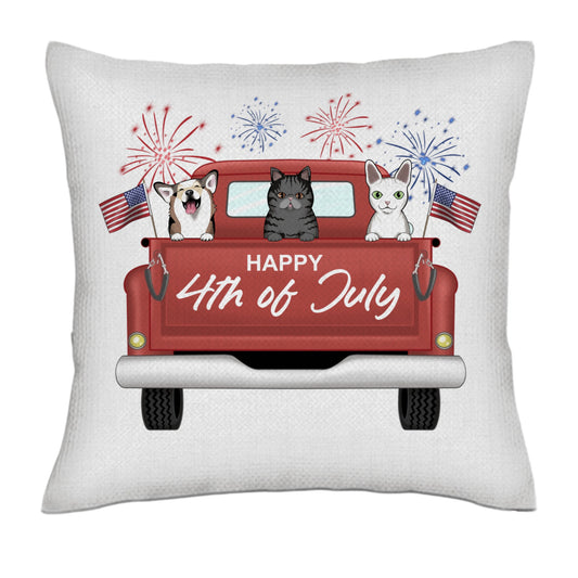 Happy 4th of July - Dogs and cats- Linen Pillowcase + Pillow Insert Set