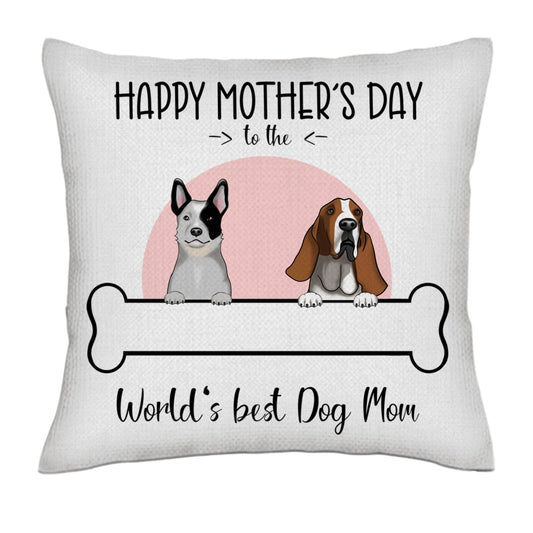 Happy mothers day to the worlds best Dog Mom (Frontal) - Linen Pillowcase + Pillow Insert Set