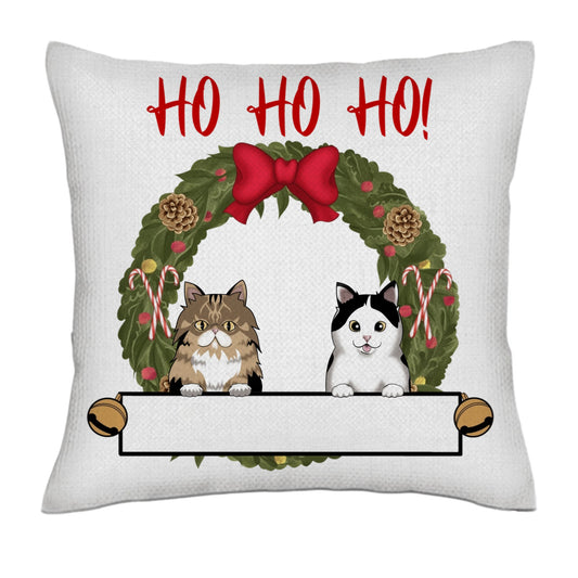 HO HO HO! (Cats frontal)- Linen Pillowcase + Pillow Insert Set