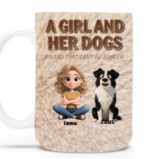 Personalized Dog Mom Mug - Custom Girl and Her Dogs Ceramic Coffee Cup - Unique Pet Lover Gift