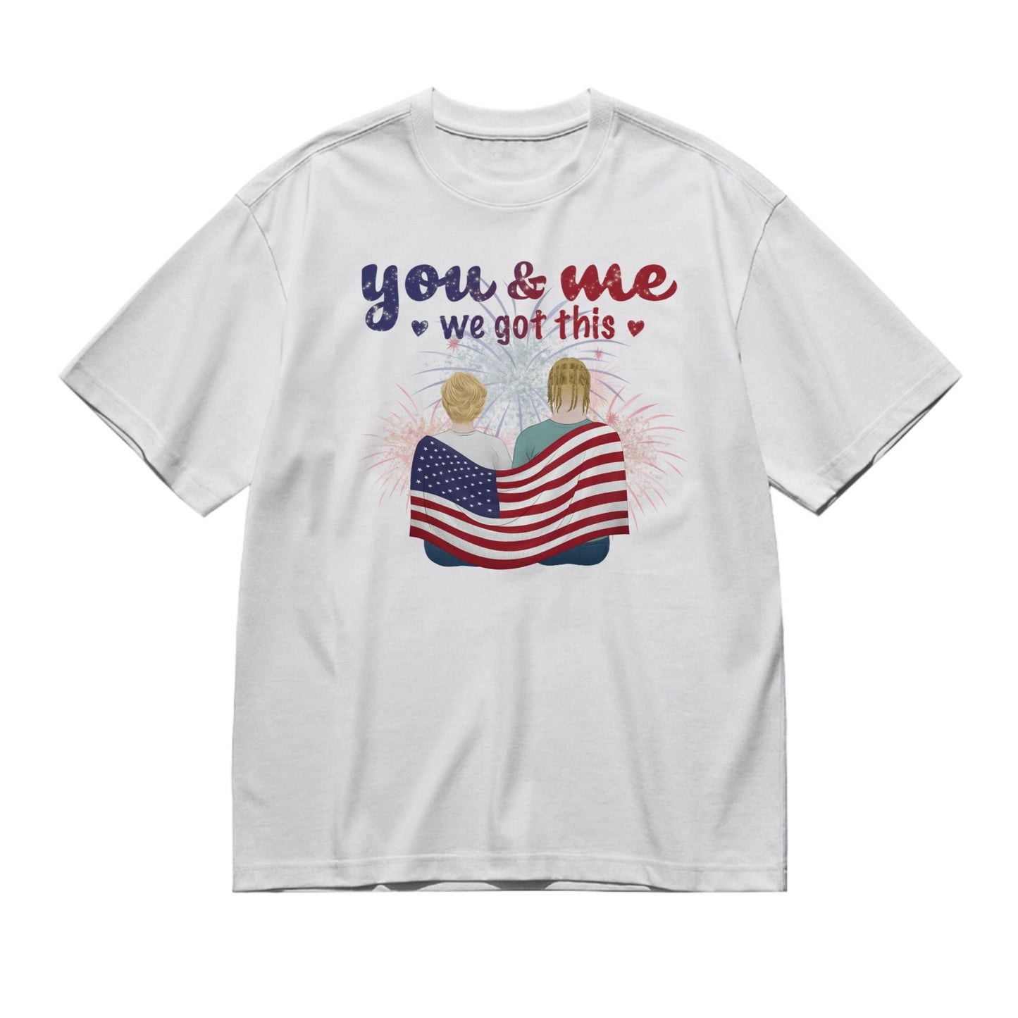 You & me - 4th of july - Back pencil (sitting)-200g High-Quality 100% Cotton T-Shirt with Heat Transfer Printing