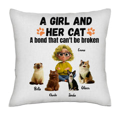 A Girl And Her Cat- Linen Pillowcase + Pillow Insert Set