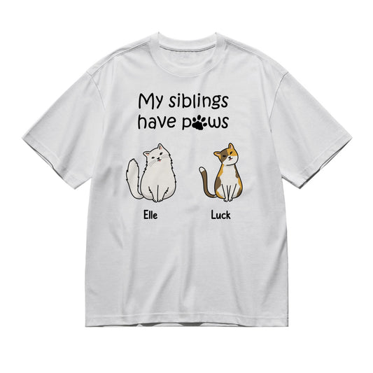 My sibling has paws - Frontal - Cat-200g High-Quality 100% Cotton T-Shirt with Heat Transfer Printing