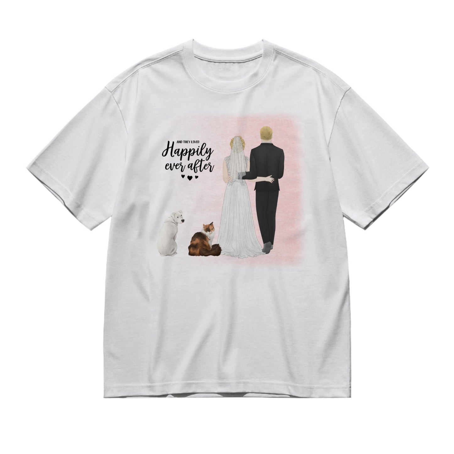 You, me & the pets - wedding Back pencil standing-200g High-Quality 100% Cotton T-Shirt with Heat Transfer Printing