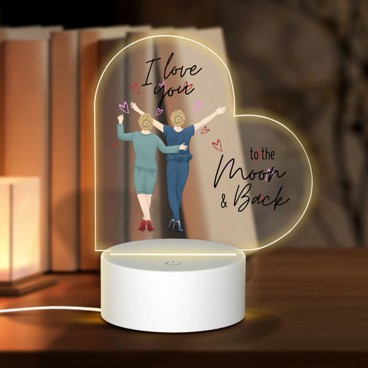I love you to the moon & Back -Personalized Heart-Shaped Acrylic Light Board with Base