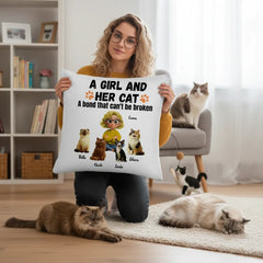 A Girl And Her Cat- Linen Pillowcase + Pillow Insert Set
