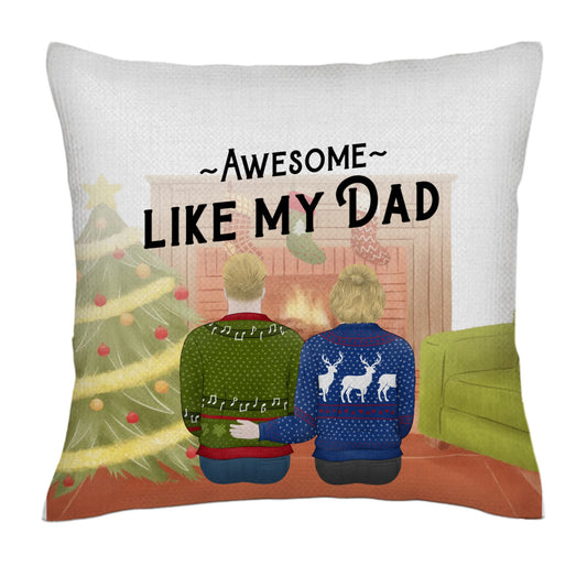 Awesome like my Dad (Back - Pencil Style) christmas- Linen Pillowcase + Pillow Insert Set