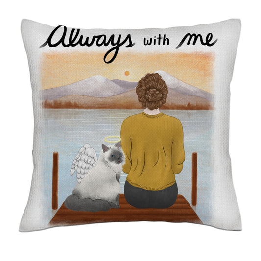 Cat / Always with me (Back)- Linen Pillowcase + Pillow Insert Set