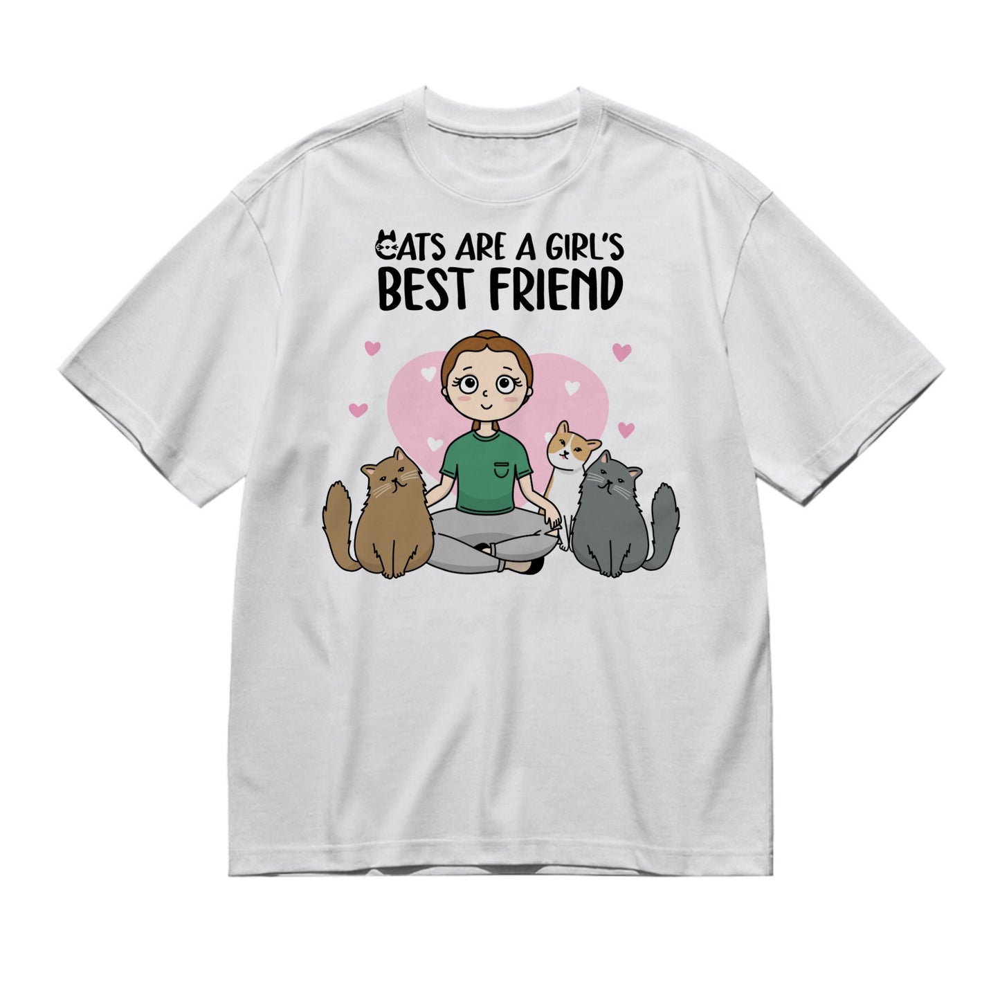 Cats are a girl's best friend (Woman - Frontal Kawaii Syle)-200g High-Quality 100% Cotton T-Shirt with Heat Transfer Printing