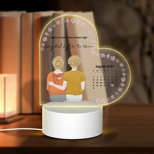 The day we met - calendar - Back pencil (sitting) -Personalized Heart-Shaped Acrylic Light Board with Base