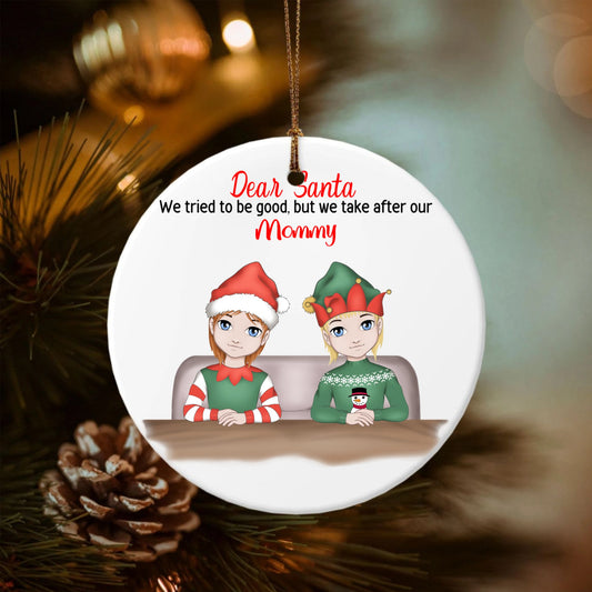 Dear Santa I tried to be good - Full color frontal -Double-Sided Ceramic Round Pendant (Multiple Sizes Available)