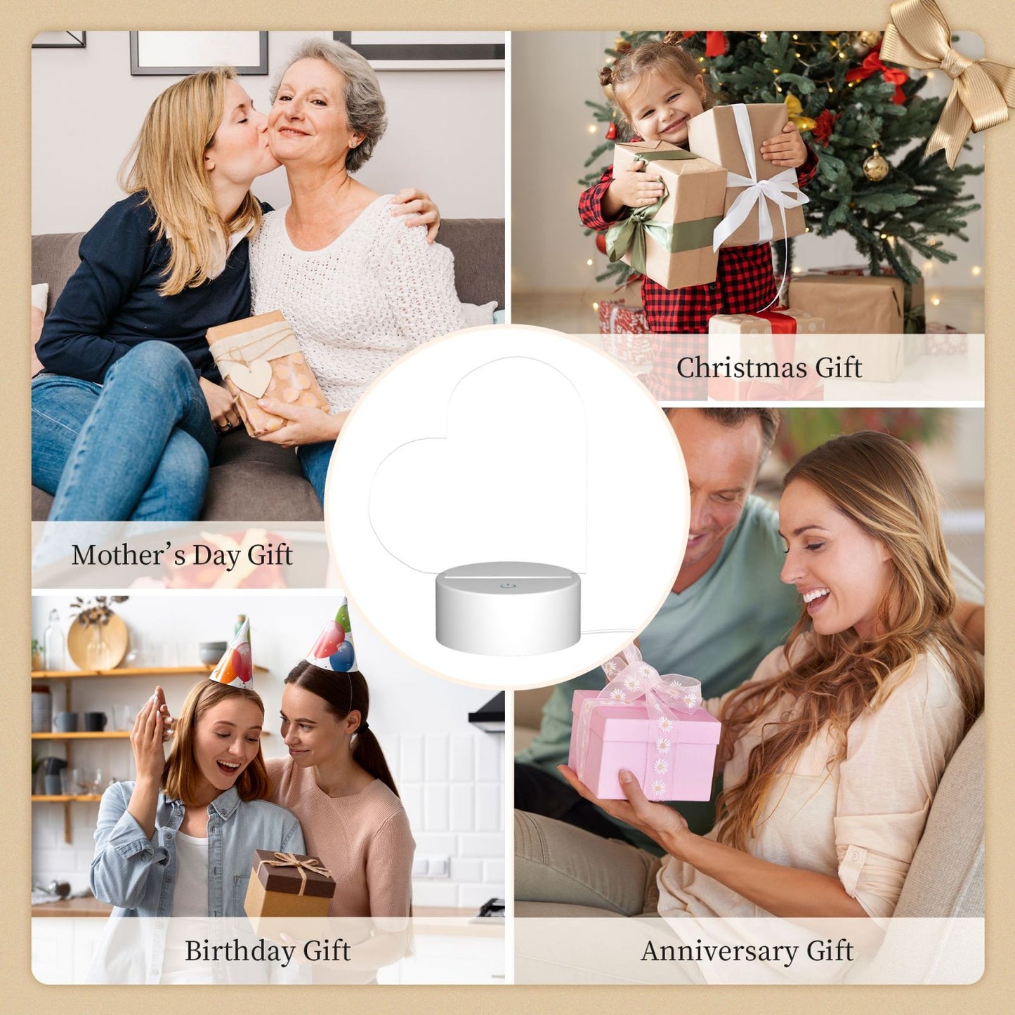 Always with me (Mother and child)-Personalized Heart-Shaped Acrylic Light Board with Base