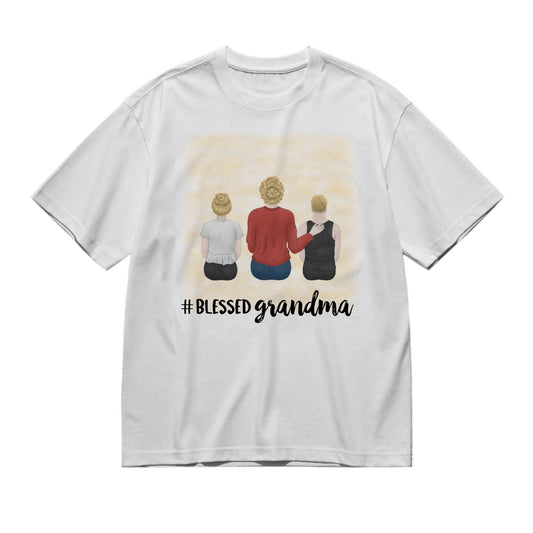 Blessed grandma (Back - pencil)-200g High-Quality 100% Cotton T-Shirt with Heat Transfer Printing