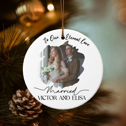 Wedding I Our First Christmas Married-Double-Sided Ceramic Round Pendant (Multiple Sizes Available)