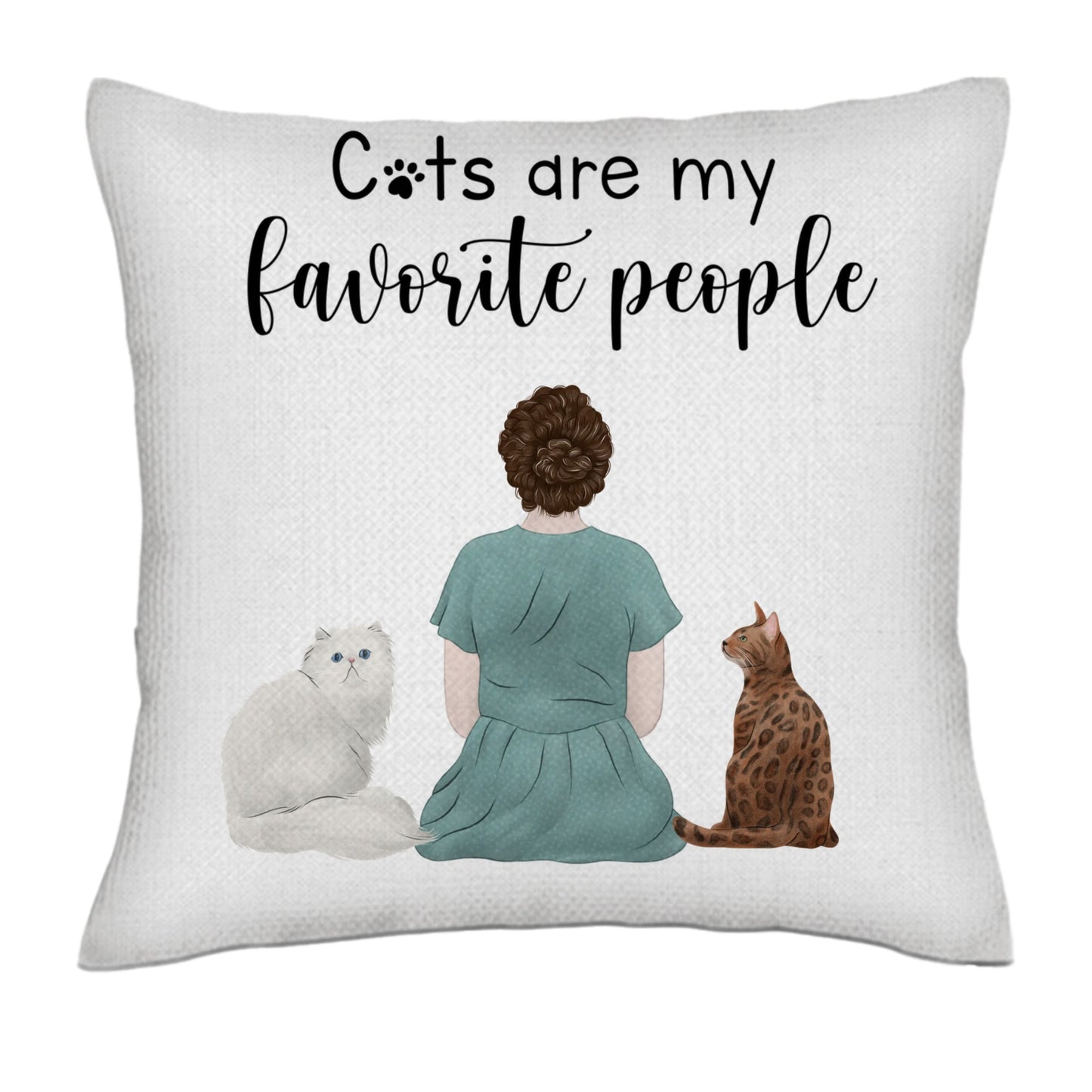 Cats are my favorite people (Woman / Back)- Linen Pillowcase + Pillow Insert Set
