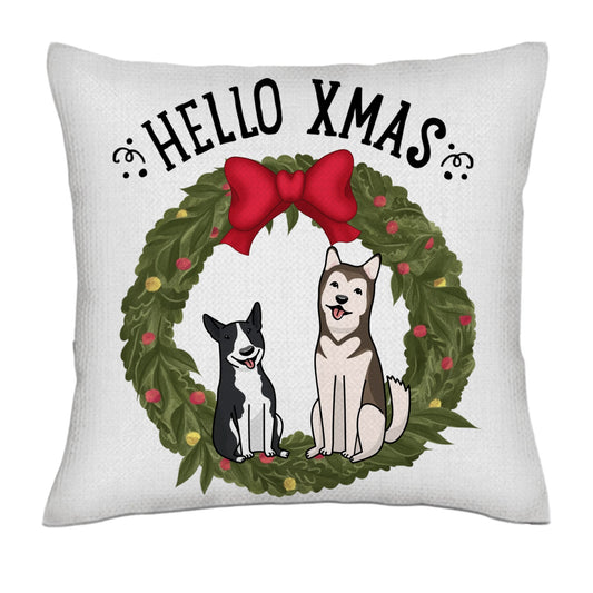 Hello Xmas - Dogs (kawaii frontal)- Linen Pillowcase + Pillow Insert Set
