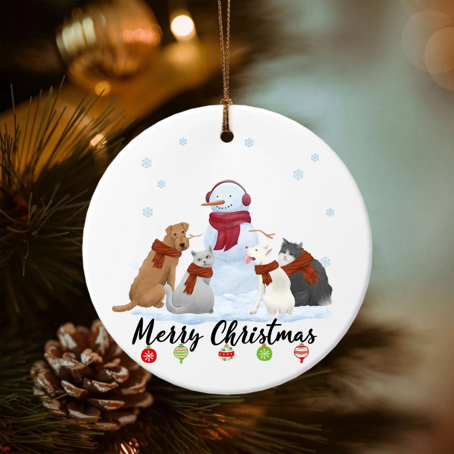 Merry christmas - Pencil style back pets-Double-Sided Ceramic Round Pendant (Multiple Sizes Available)