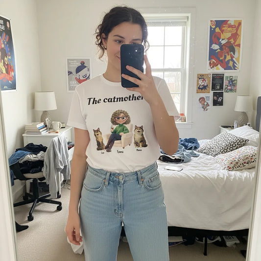Personalized "The Catmother" T-Shirt - Custom Cat Names - Premium 200g Heavyweight Cotton Gift