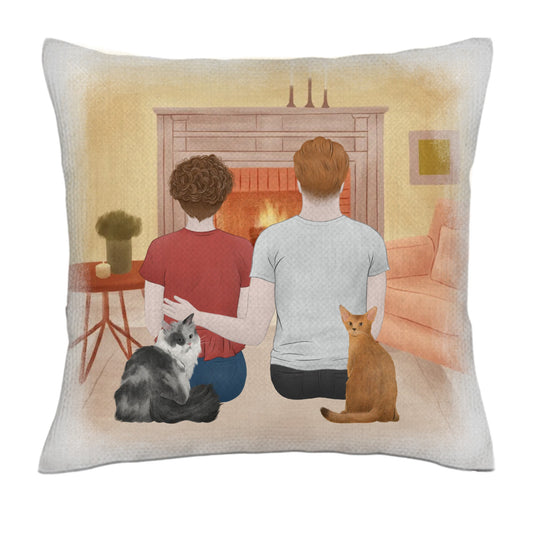 You, me and the cats (Back)- Linen Pillowcase + Pillow Insert Set