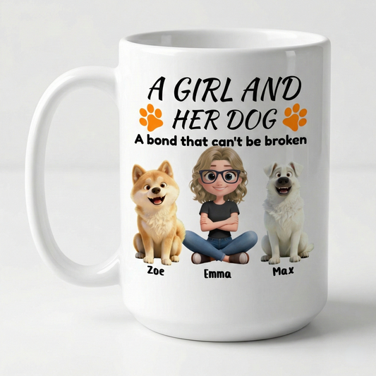 Personalized "A Girl and Her Dog" Mug - Up to 4 Dogs Custom Gift