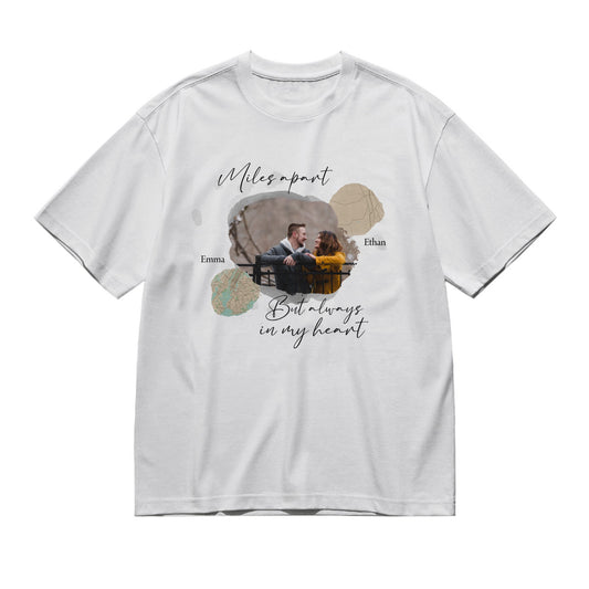 Miles apart but always in my heart (father's day) - photos-200g High-Quality 100% Cotton T-Shirt with Heat Transfer Printing