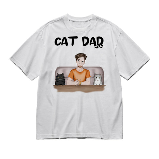 Cat Dad - Frontal full color - Male 4 cats-200g High-Quality 100% Cotton T-Shirt with Heat Transfer Printing