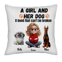A Girl And Her Dog- Linen Pillowcase + Pillow Insert Set