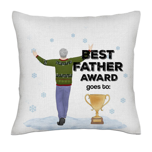 Best father award - Pencil Back (Standing) - Winter- Linen Pillowcase + Pillow Insert Set