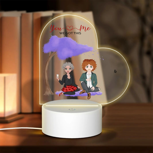 You and me we got this - Doll style couple -Personalized Heart-Shaped Acrylic Light Board with Base