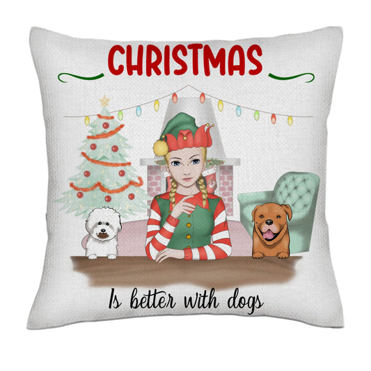 Christmas is better with a dog - Woman 1/3 dogs- Linen Pillowcase + Pillow Insert Set