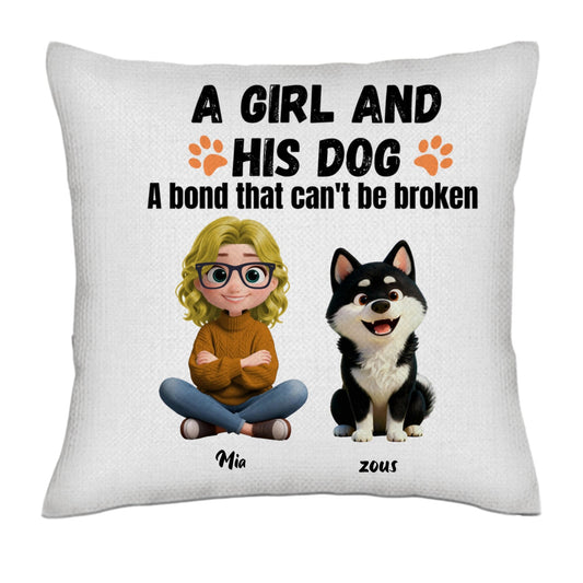 A GIRL AND HIS DOG- Linen Pillowcase + Pillow Insert Set