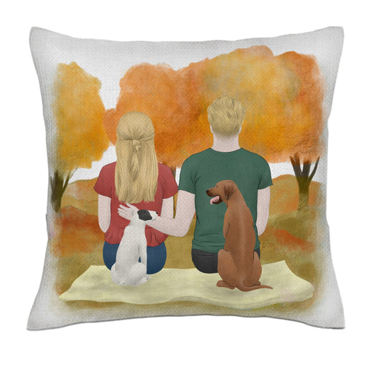 You, me and the dogs - Autumn back- Linen Pillowcase + Pillow Insert Set