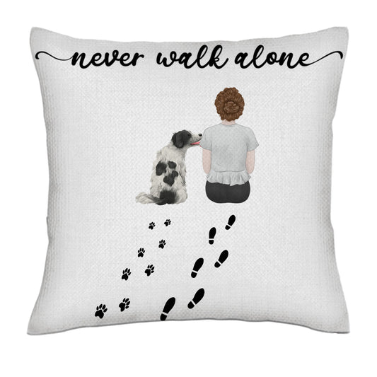 Never walk alone (Female / Male / Dog / Back) - Linen Pillowcase + Pillow Insert Set