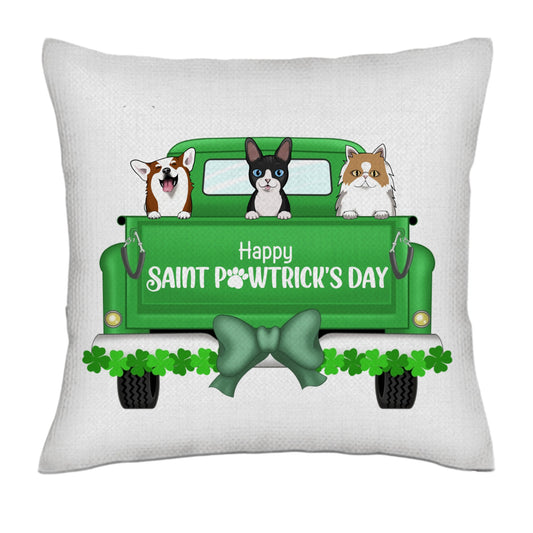 Saint pawtrick's day - Dogs and cats frontal- Linen Pillowcase + Pillow Insert Set