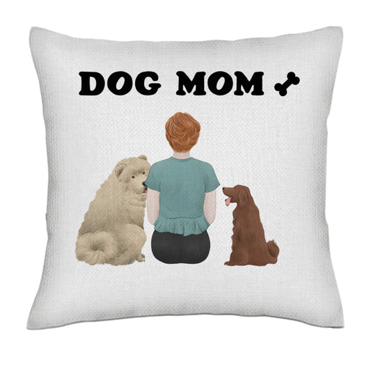 Dog Mom (Back)- Linen Pillowcase + Pillow Insert Set