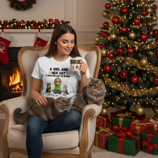 A Girl And Her Cat-200g High-Quality 100% Cotton T-Shirt with Heat Transfer Printing