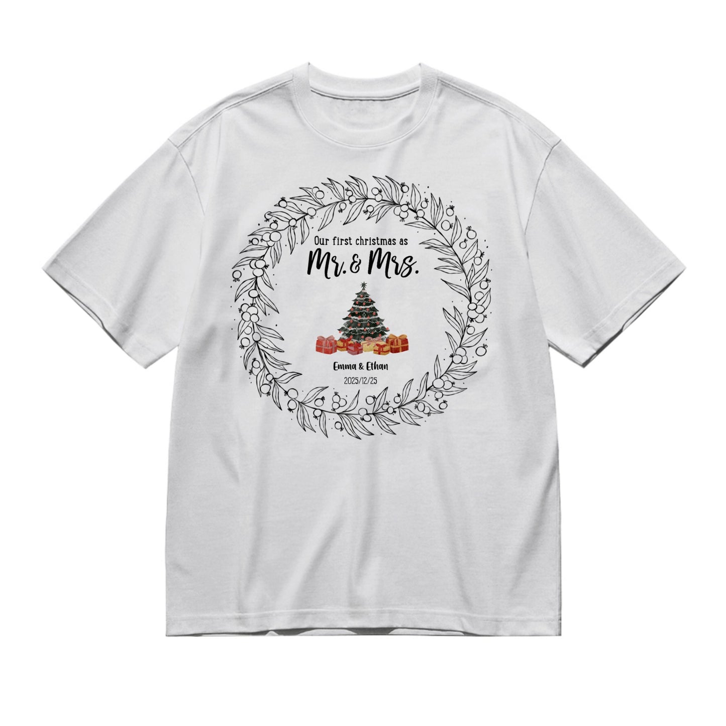 Our first christmas as partners - Text only-200g High-Quality 100% Cotton T-Shirt with Heat Transfer Printing