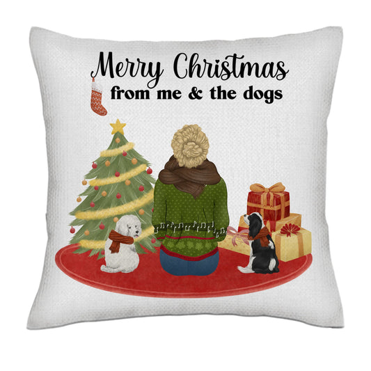 Merry christmas from me & the dog (back)- Linen Pillowcase + Pillow Insert Set