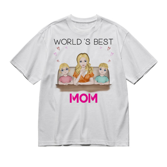 World´s best mom - Woman and 1/4 kids - Full color frontal-200g High-Quality 100% Cotton T-Shirt with Heat Transfer Printing